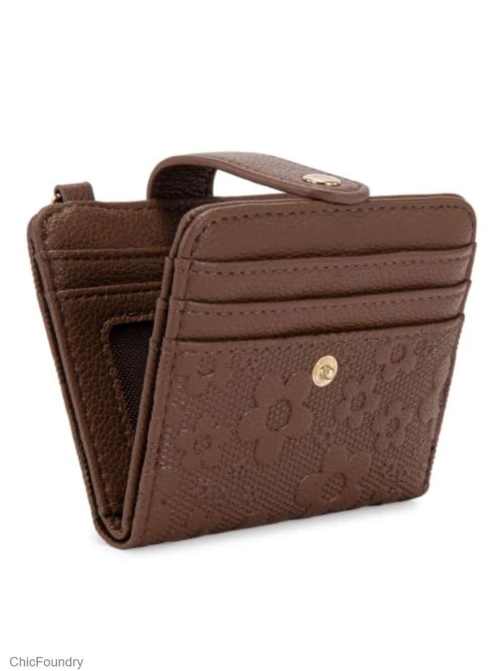 Small RFID Wristlet Wallet Embossed Floral Card Holder Wrist Strap